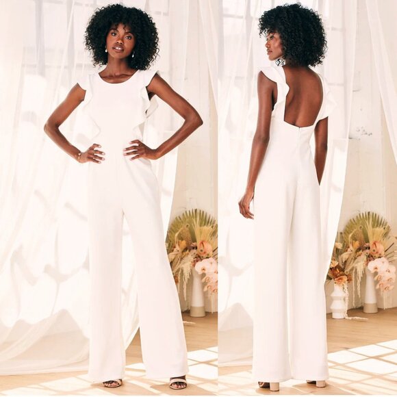 Lulu's White Ruffled Jumpsuit - Picture 2 of 8